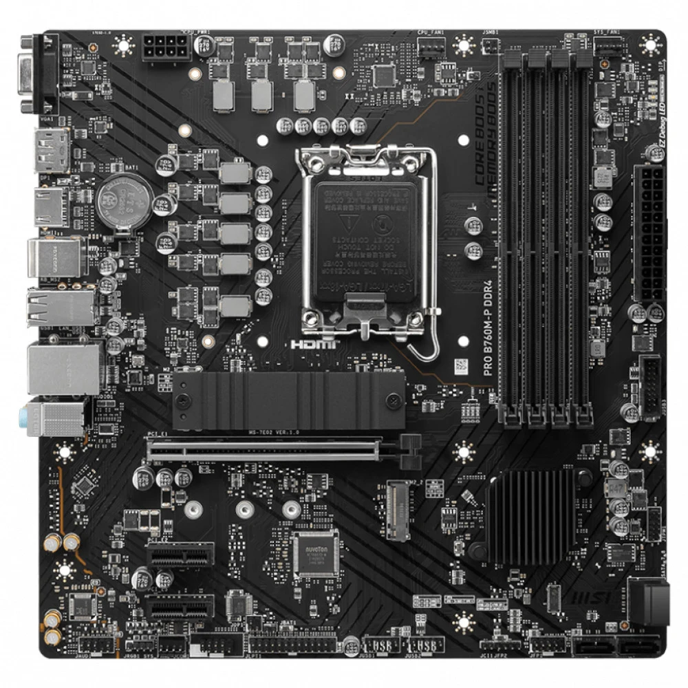 Материнская плата/ MB MSI INTEL B760 s1700, 4xDDR4(128GB), D-SUB/HDMI 1.4/DP, 1xPCIe 4.0x16, 2xPCIe 4.0, 1xLAN, 4xSATA 6Gb/s, 2xM.2, 1xUSB-C, 1xUSB 3.2, 4xUSB 2.0, 2xPS/2, mATX
