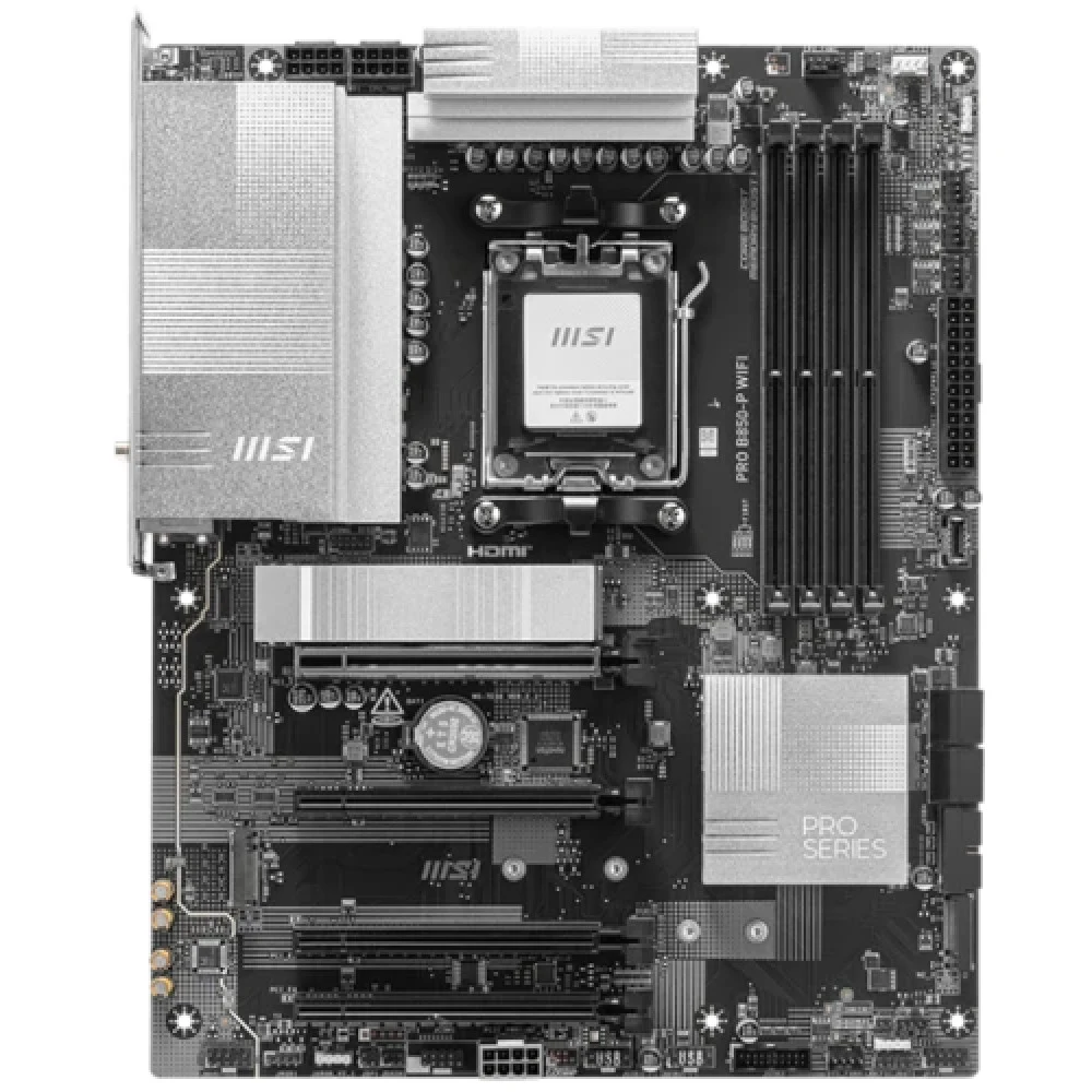 Материнская плата MSI PRO B850-P WIFI B850, AM5, 4*DDR5, 4*PCIEx16, 3*M.2, 3*TypeC, 1*USB3.2Gen2, 5*USB3.2Gen1, 8*USB2.0, 4*SATA3.0, 5G, HDMI, ATX, RTL