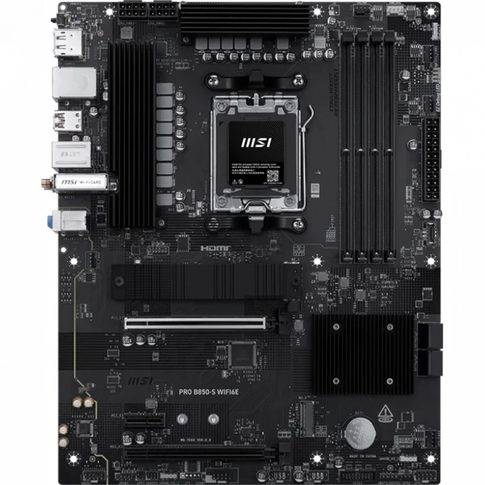 Материнская плата MSI PRO B850-S WIFI6E B850, AM5, 4*DDR5, 2*PCIEx16, 1*PCIEx1, 2*M.2, 2*TypeC, 3*USB3.2Gen2, 6*USB3.2Gen1, 4*USB2.0, 4*SATA3.0, 2.5G, DP, HDMI, ATX, RTL