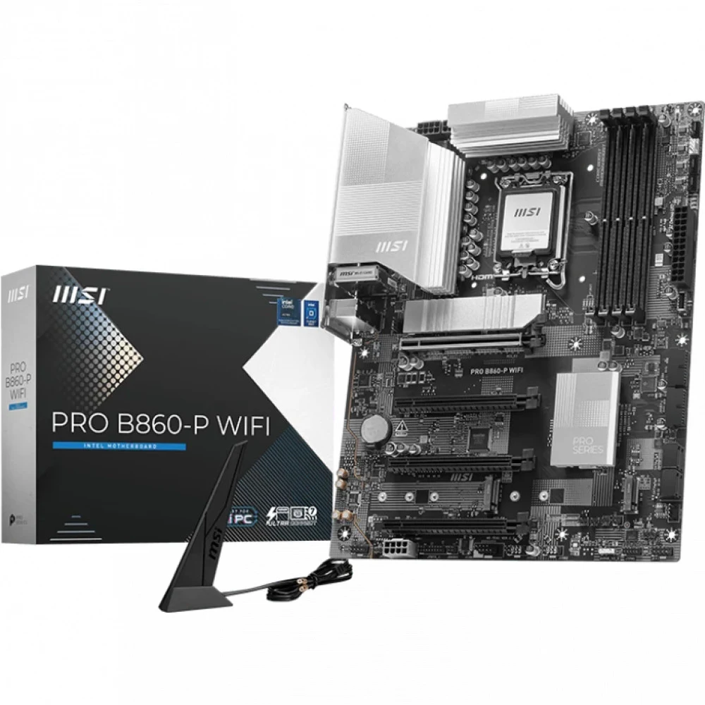 Материнская плата MSI PRO B860-P WIFI B860, LGA1851, 4*DDR5, 4*PCIEx16, 3*M.2, 1*TypeC, 2*USB3.2Gen2, 6*USB3.2Gen1, 8*USB2.0, 4*SATA3.0, 5G, Type-C(DP), DP, HDMI, ATX, RTL