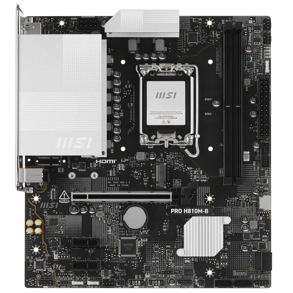 Материнская плата MSI PRO H810M-B H810, LGA1851, 2*DDR5, 1*PCIEx16, 2*PCIEx1, 1*M.2, 1*TypeC, 4*USB3.2Gen1, 8*USB2.0, 4*SATA3.0, 2.5G, DP, HDMI, M-ATX, RTL