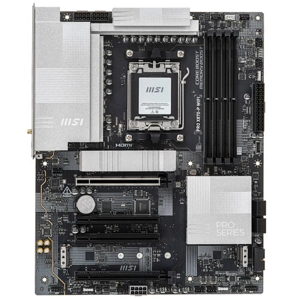 Материнская плата MSI PRO X870-P WIFI X870, AM5, 4*DDR5, 4*PCIEx16, 3*M.2, 3*TypeC, 2*USB3.2Gen2, 4*USB3.2Gen1, 8*USB2.0, 4*SATA3.0, 5G, Type-C(DP), HDMI, ATX, RTL