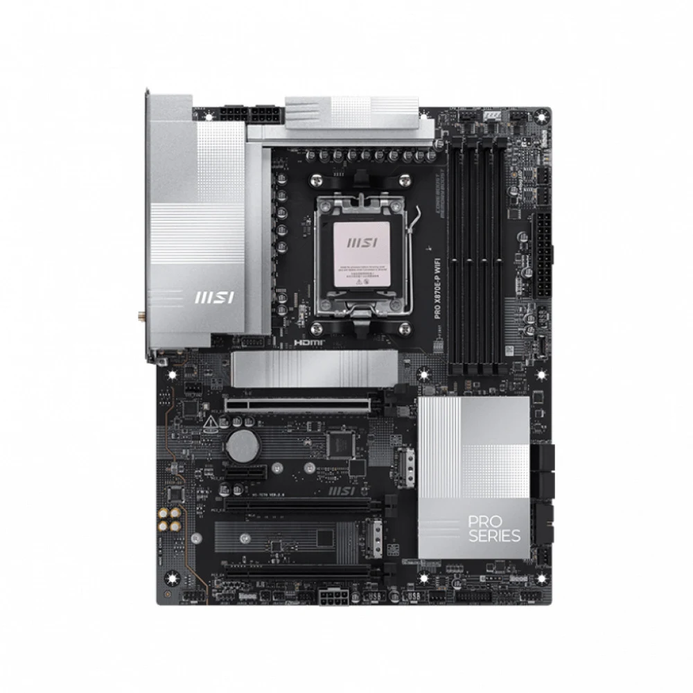 Материнская плата MSI PRO X870E-P WIFI X870E, AM5, 4*DDR5, 3*PCIEx16, 1*PCIEx1, 3*M.2, 2*TypeC, 2*USB3.2Gen2, 6*USB3.2Gen1, 10*USB2.0, 4*SATA3.0, 5G, Type-C(DP), HDMI, ATX, RTL