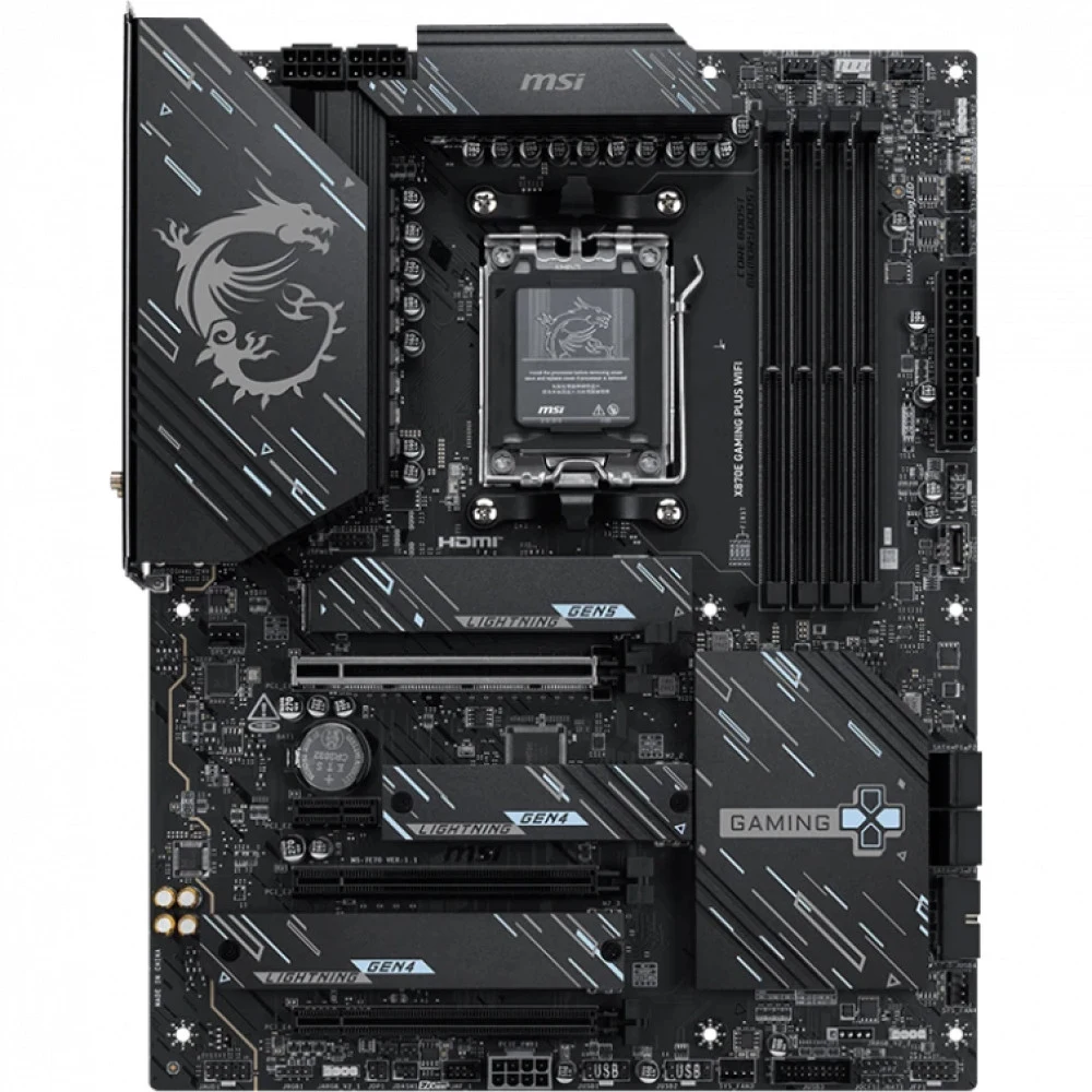 Материнская плата MSI X870E GAMING PLUS WIFI X870E, AM5, 4*DDR5, 3*PCIEx16, 1*PCIEx1, 3*M.2, 2*TypeC, 2*USB3.2Gen2, 6*USB3.2Gen1, 10*USB2.0, 4*SATA3.0, 5G, 1*Type-C(DP), HDMI, ATX, RTL