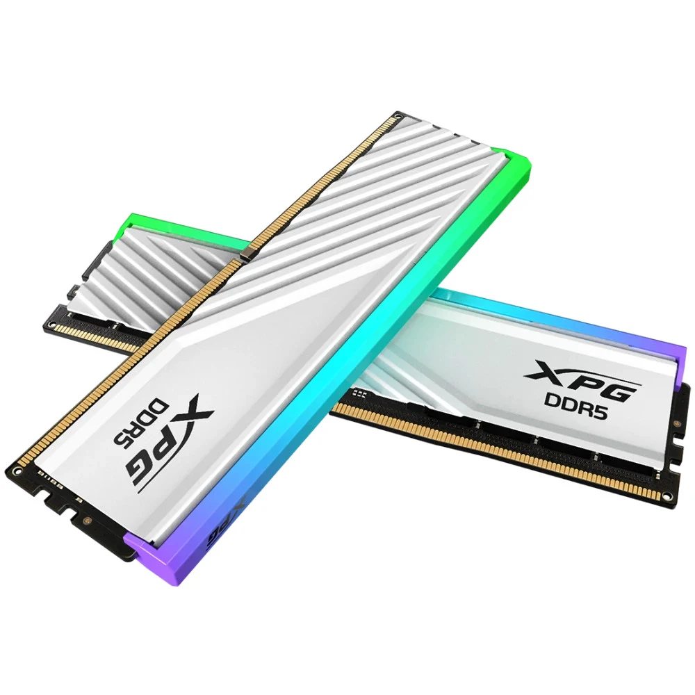 Модуль памяти ADATA DDR5 Общий объём памяти 32Гб Module capacity 16Гб Количество 2 6400 МГц Радиатор Множитель частоты шины 32 1.4 В RGB белый AX5U6400C3216G-DTLABRWH