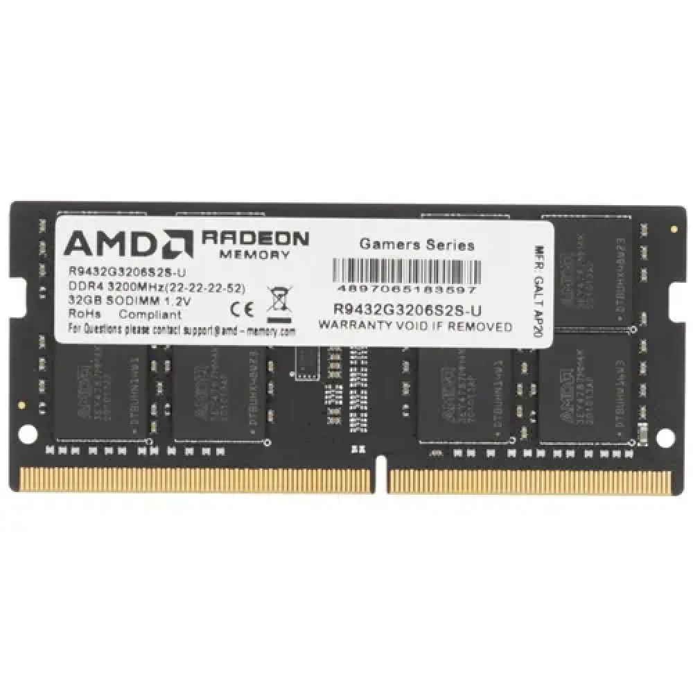 Оперативная память DDR4 32Gb 3200MHz AMD R9432G3206S2S-U R9 RTL PC4-25600 CL22 SO-DIMM 260-pin 1.2В Ret [R9432G3206S2S-U]