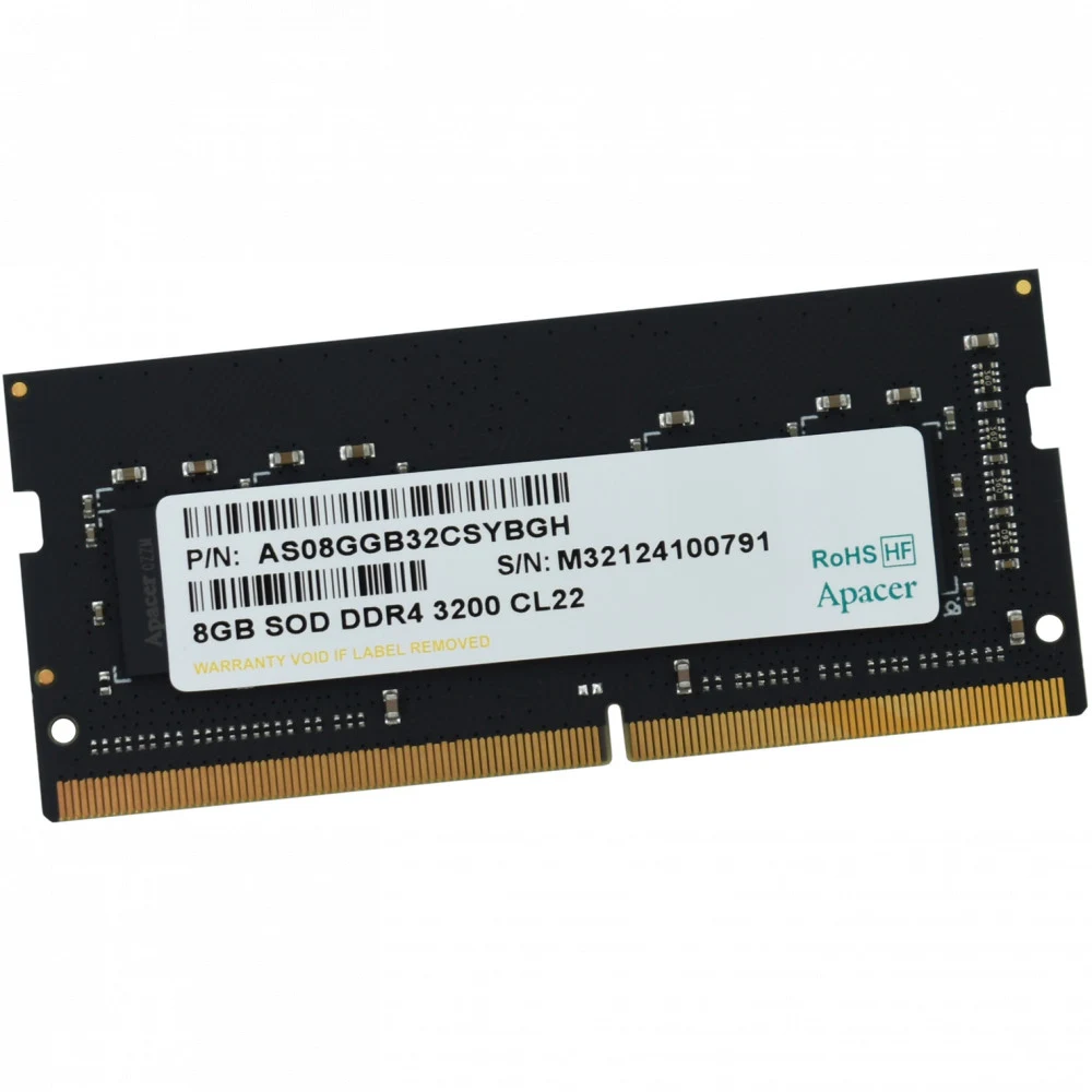 Модуль памяти для ноутбука, Apacer, ES.08G21.GSH, DDR4, 8GB, SO-DIMM, <PC4-25600/3200MHz>