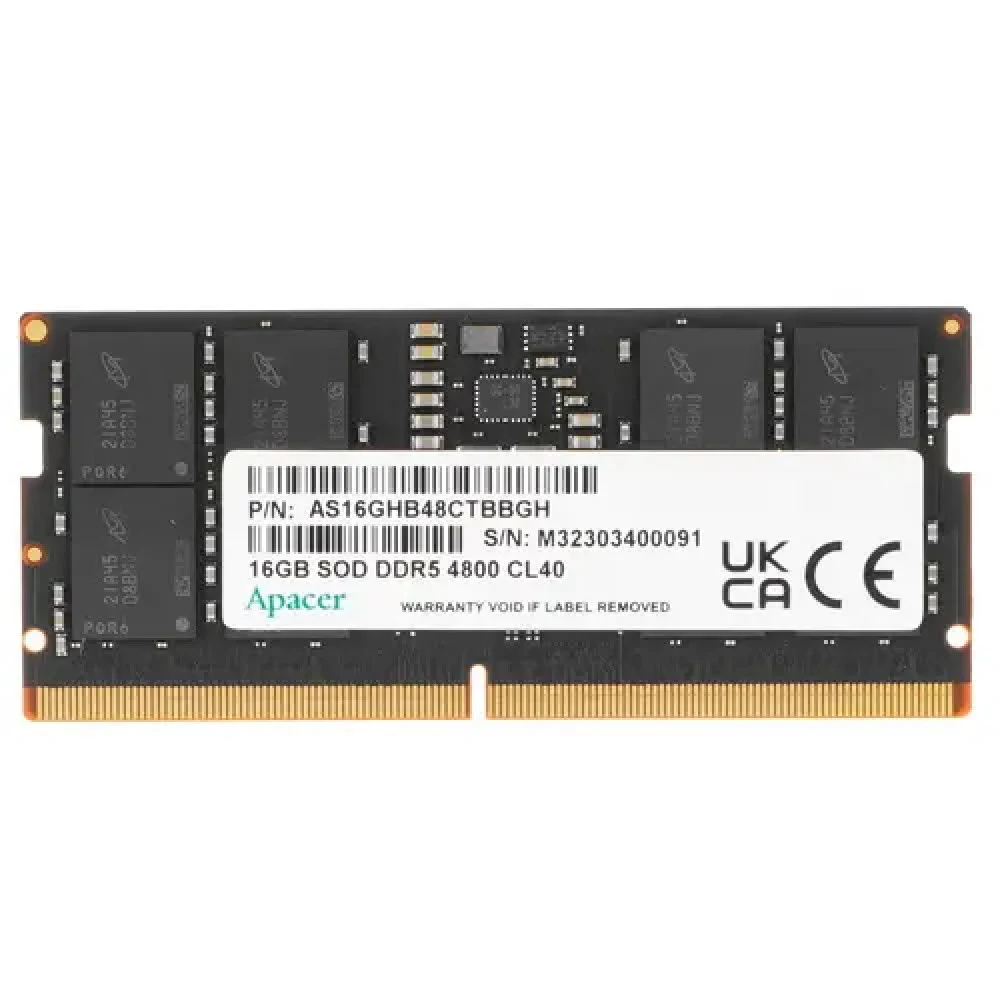 Оперативная память Apacer DDR5 16GB 4800MHz SO-DIMM (PC5-38400) CL40 1.1V (Retail) 2048*8 3 years (AS16GHB48CTBBGH/FS.16G2A.PTH)