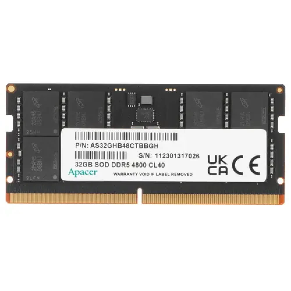 Оперативная память Apacer DDR5 32GB 4800MHz SO-DIMM (PC5-38400) CL40 1.1V (Retail) 2048*8 3 years (AS32GHB48CTBBGH/FS.32G2A.PTH)