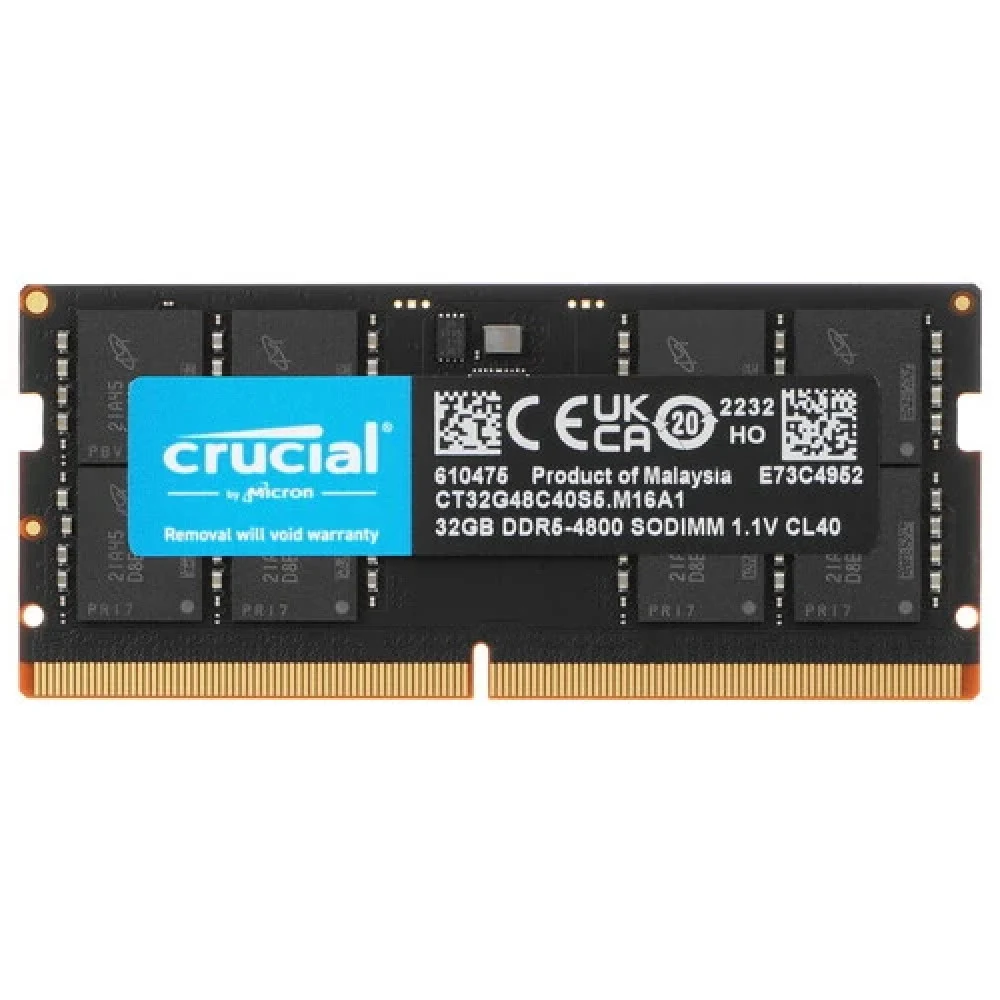 Память оперативная DDR5 32GB 4800MHz Crucial CT32G48C40S5 RTL PC5-38400 CL40 SO-DIMM 262-pin 1.1В dual rank Ret