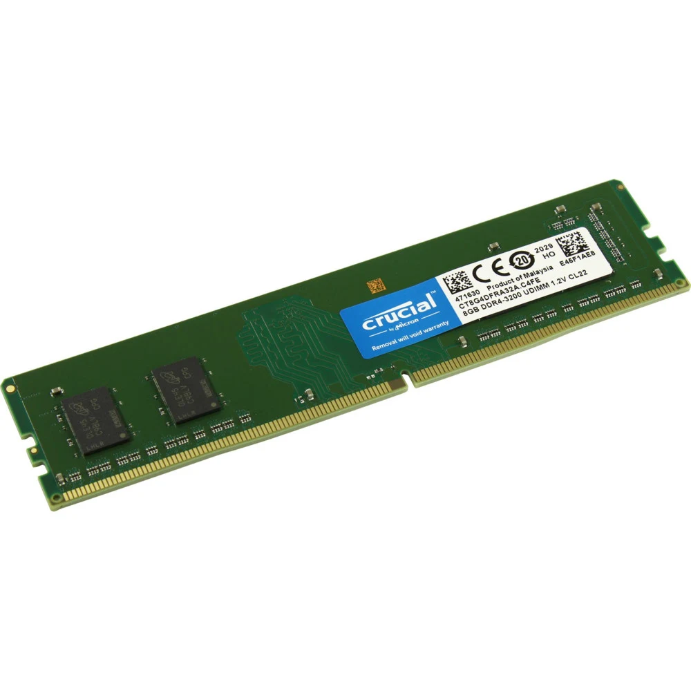 Оперативная память 8Gb DDR4 3200 MHz Crucial CL22 PC4-25600 UDIMM Unbuffered NON-ECC DDR4-3200 1.2V 1024Megx64 CT8G4DFRA32A