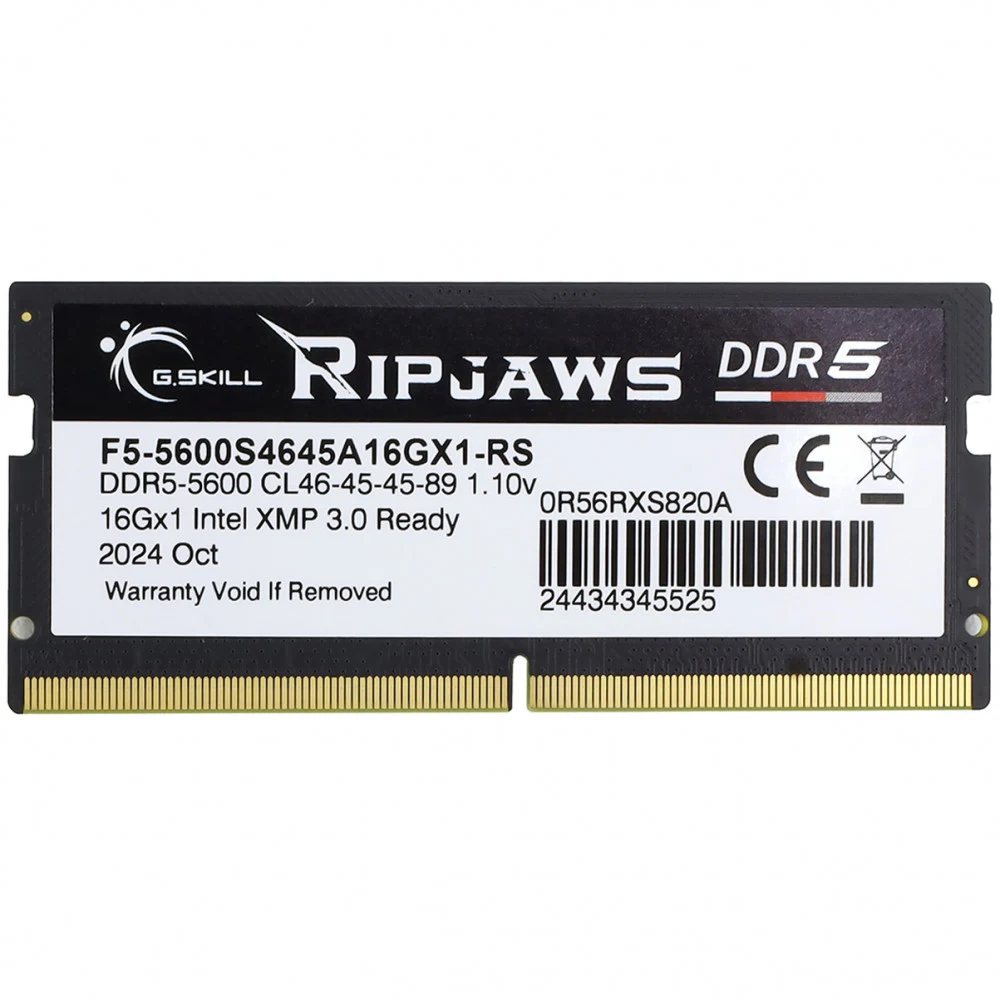 Модуль памяти для ноутбука, G.SKILL, Ripjaws F5-5600S4645A16GX1-RS, 16GB, CL46, 1.10 V, SO-DIMM <PC5-44800/5600MHz>