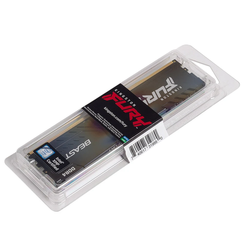 Память DDR4 8Gb 3200MHz Kingston KF432C16BB/8 Fury Beast Black RTL Gaming PC4-25600 CL16 DIMM 288-pin 1.35В single rank с радиатором Ret