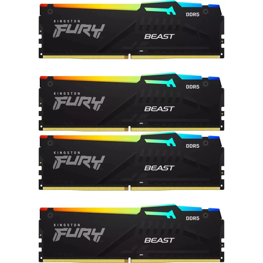 Память DDR5 4x16GB 5200MHz Kingston KF552C40BBAK4-64 Fury Beast RGB RTL Gaming PC5-41600 CL40 DIMM 288-pin 1.25В kit single rank с радиатором Ret