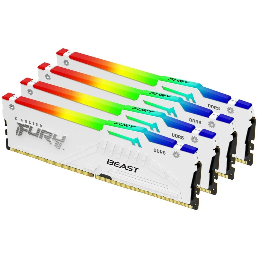 Память оперативная/ Kingston 64GB 6000MT/s DDR5 CL40 DIMM (Kit of 4) FURY Beast White RGB XMP