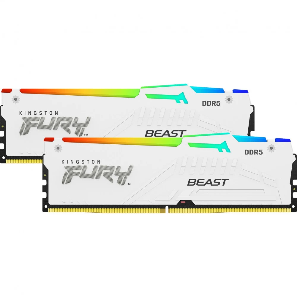Комплект модулей памяти, Kingston, FURY Beast White RGB EXPO KF556C36BWEAK2-64 (Kit 2x32GB), DDR5, 64GB, CL36, DIMM <PC5-44800/5600MHz>, Белый