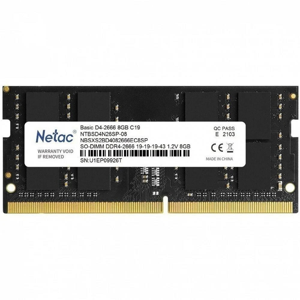Оперативная память DDR4 8Gb 2666MHz Netac NTBSD4N26SP-08 Basic RTL PC4-21300 CL19 SO-DIMM 260-pin 1.2В single rank Ret [NTBSD4N26SP-08]