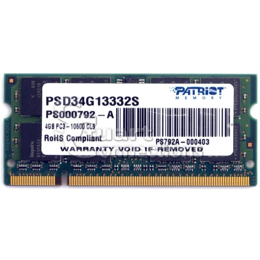 Оперативная память DDR3 4Gb 1333MHz Patriot PSD34G13332S RTL PC3-10600 CL9 SO-DIMM 204-pin 1.5В dual rank Ret [PSD34G13332S]
