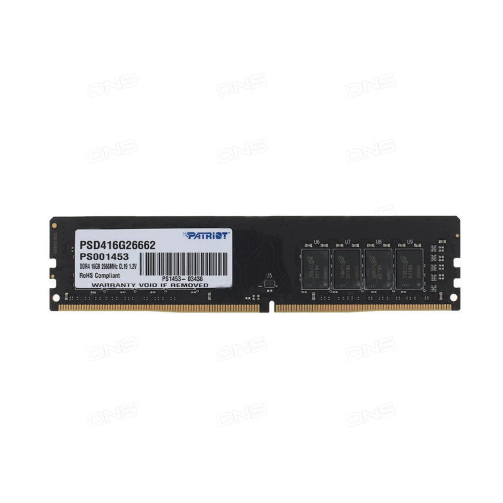 Модуль памяти PATRIOT Signature Line DDR4 Общий объём памяти 16Гб Module capacity 16Гб 2666 МГц Множитель частоты шины 19 1.2 В PSD416G26662
