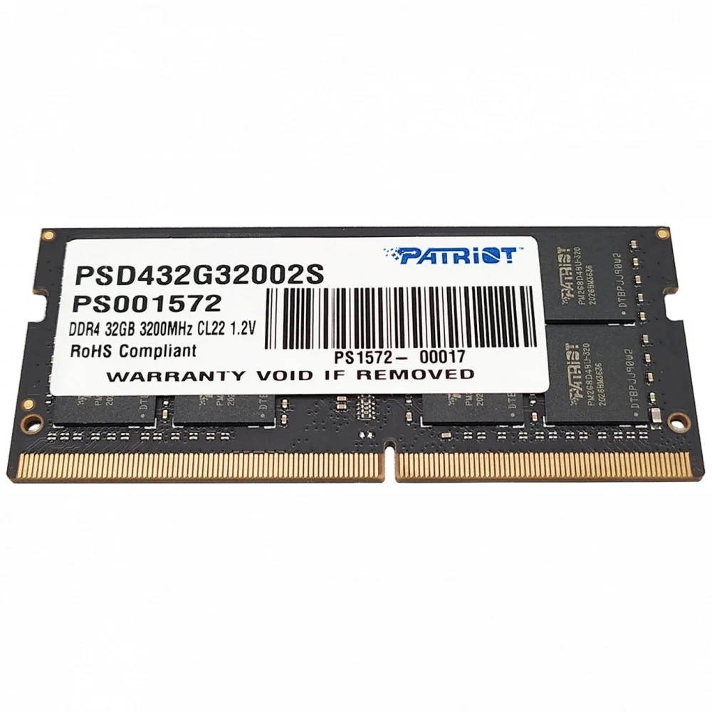 Оперативная память DDR4 32GB 3200MHz Patriot PSD432G32002S Signature RTL PC4-25600 CL22 SO-DIMM 260-pin 1.2В dual rank Ret [PSD432G32002S]