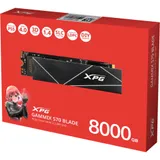 Твердотельный накопитель/ ADATA SSD GAMMIX S70 BLADE, 8000GB, M.2(22x80mm), NVMe, PCIe 4.0 x4, 3D TLC, R/W 7300/6300MB/s, IOPs 750 000/650 000, DRAM buffer 2048MB, TBW 5920, DWPD 0.4, with Heat Spre