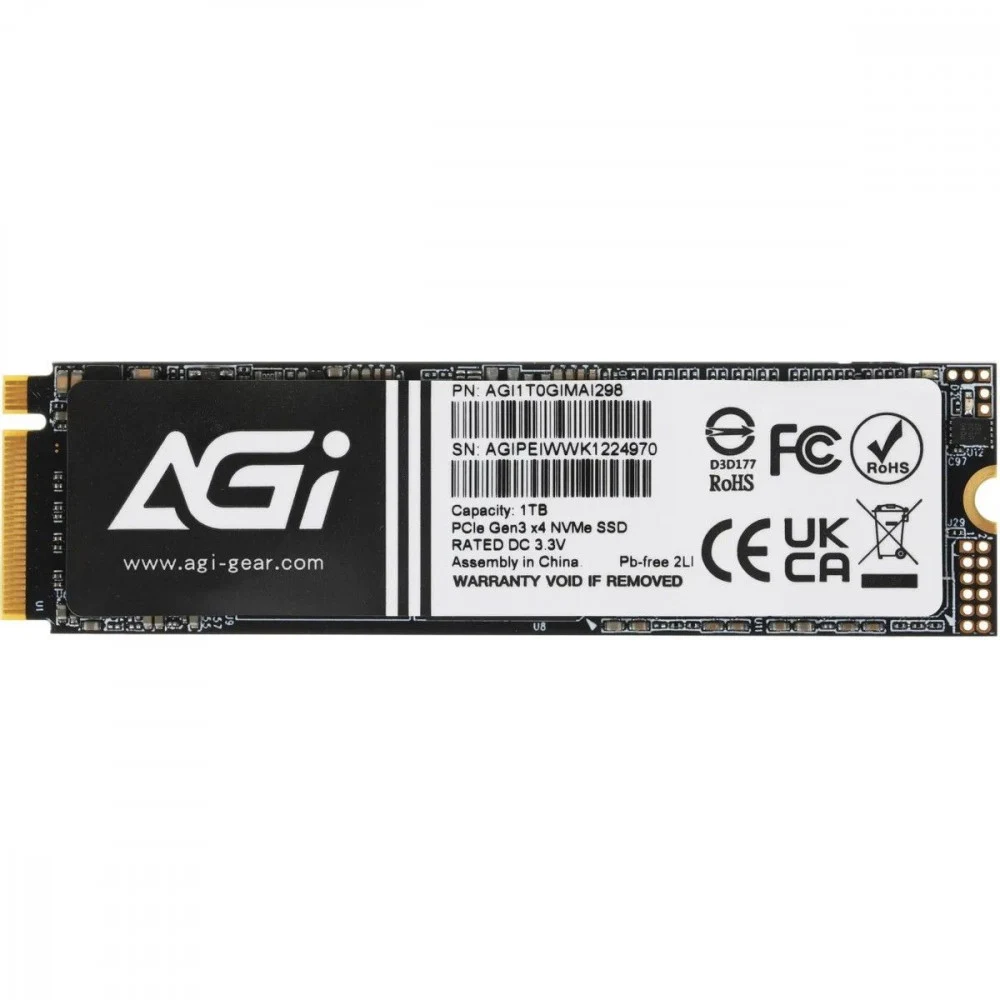 Твердотельный накопитель AGI, AI298, 1000Gb, R2590, W2050, M2, NVMe, PCIe Gen3, AGI1T0GIMAI298-CB, Retail