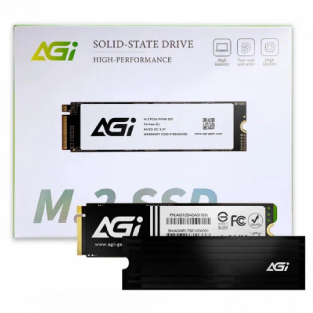 Твердотельный накопитель AGI AI828, 2Tb PCIe Gen4, Read 7400Mb/s, Write 6700Mb/s, Retail