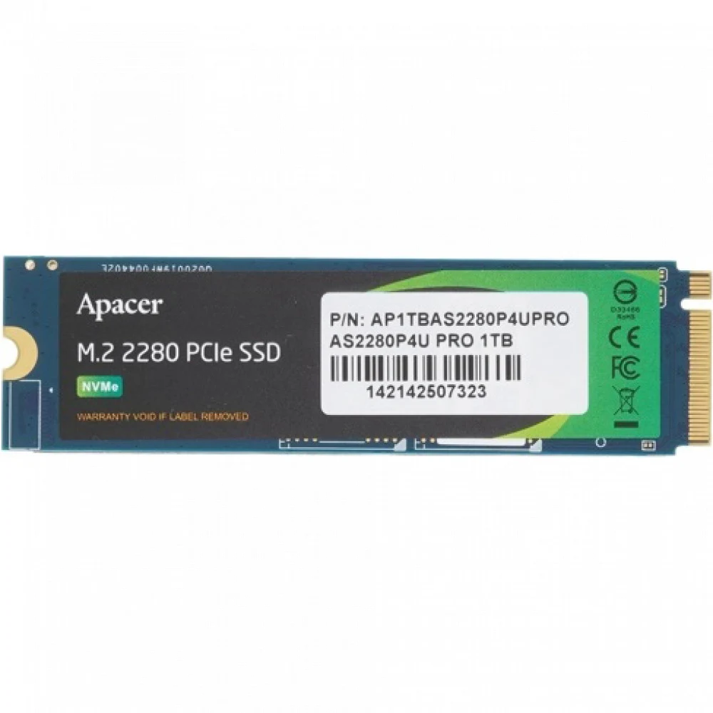 Твердотельный накопитель SSD Apacer AS2280P4U PRO 1TB M.2 2280 AP1TBAS2280P4UPRO-1 Client PCIe Gen3x4 with NVMe, 3500/3000, IOPS 670/670K, MTBF 1.8M, 3D NAND, DRAM-lessMB, 760TBW, 0,42DWPD, Heat Sin