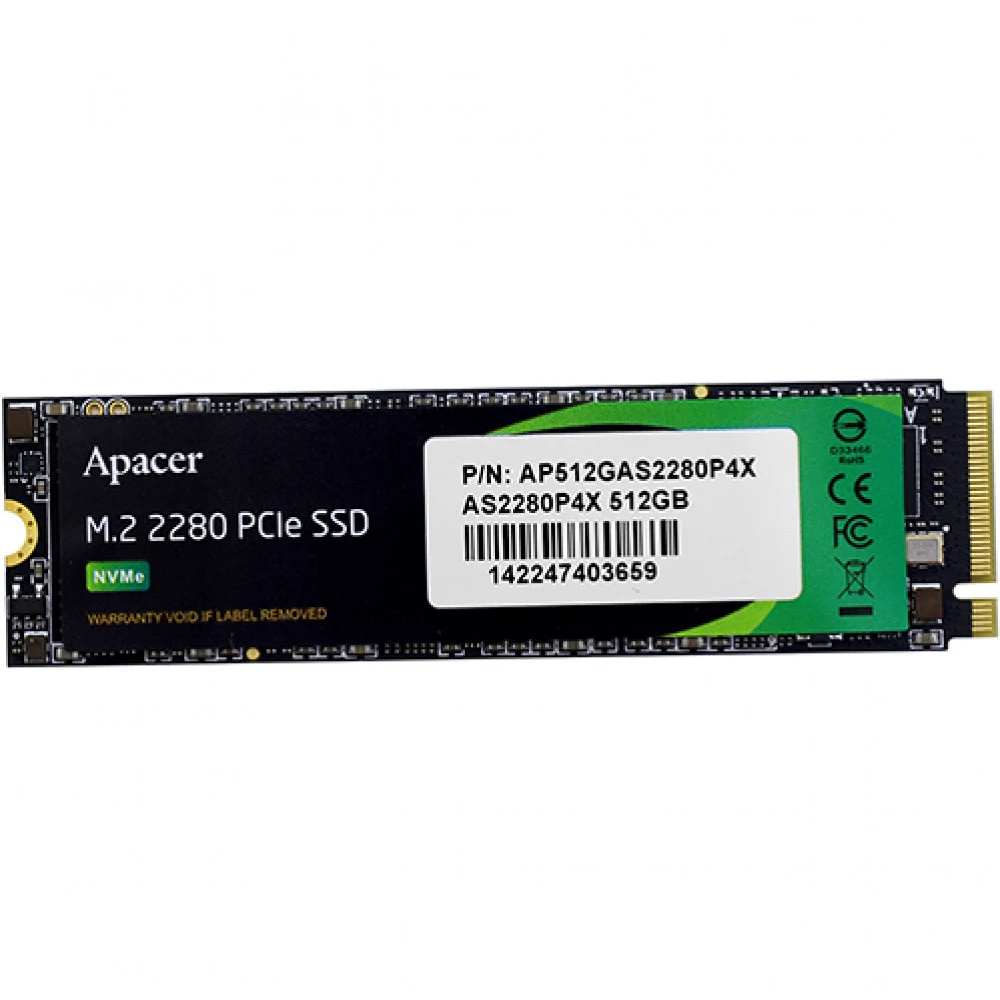 Твердотельный накопитель SSD Apacer AS2280 512GB M.2 2280 AP512GAS2280P4X-1 Client PCIe Gen3x4 with NVMe, 2100/1500, IOPS 300/420K, MTBF 1.5M, 3D NAND, DRAM less, 350TBW, 0,62DWPD, RTL