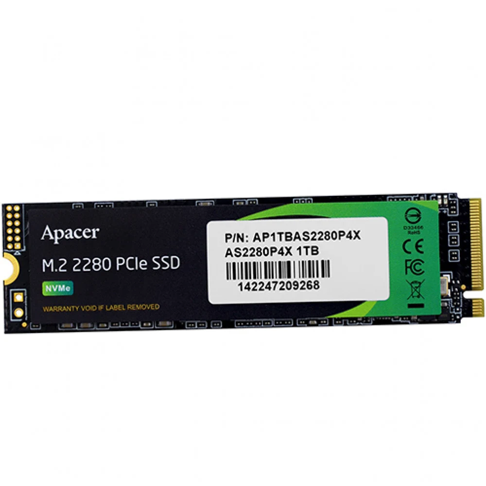 Твердотельный накопитель Apacer SSD AS2280P4X 1TB M.2 2280 PCIe Gen3x4, R2100/W1700 Mb/s, 3D NAND, MTBF 1.8M, NVMe, 350TBW, Retail, 3 years (AP1TBAS2280P4X-1)