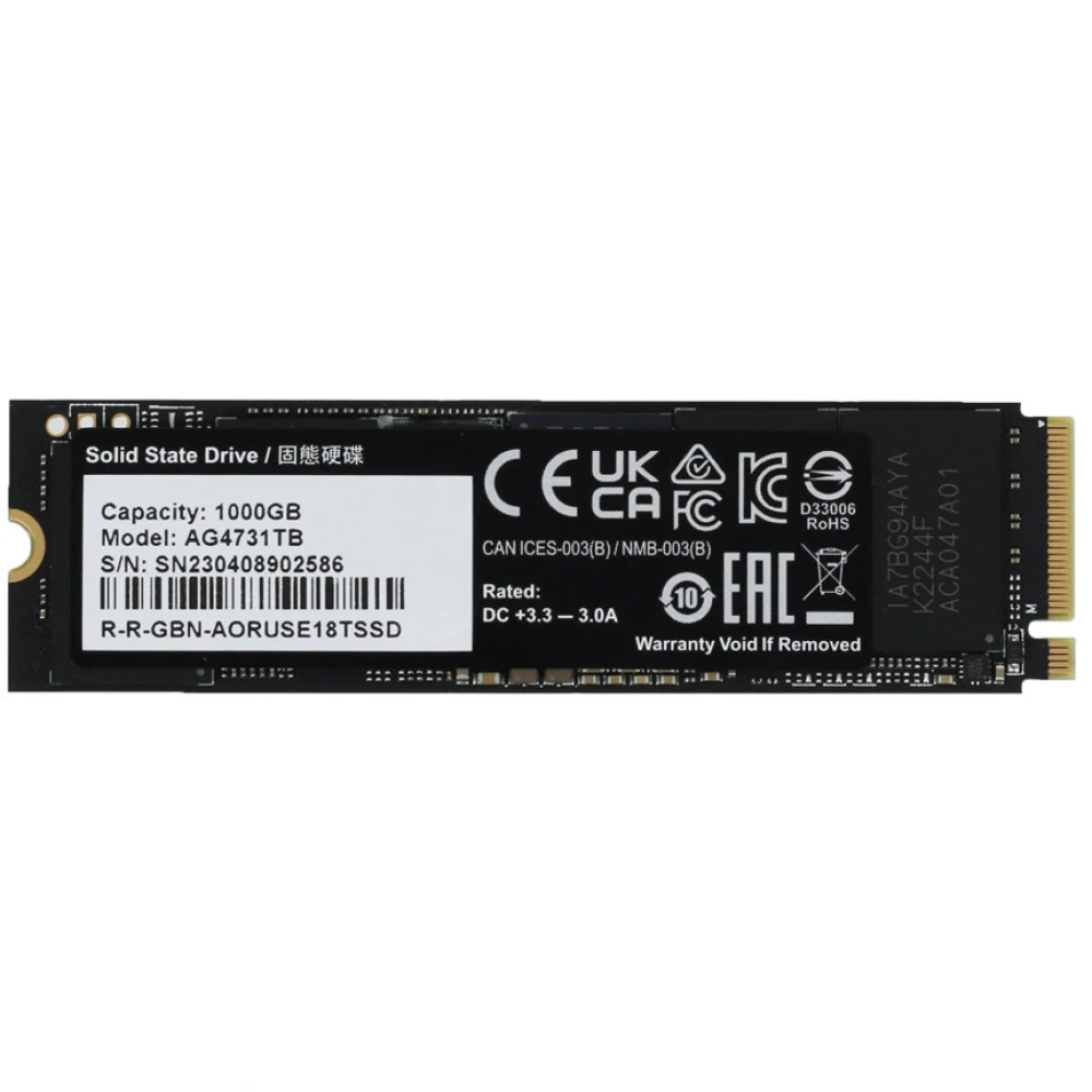 Твердотельный накопитель SSD Gigabyte M.2 2280 1TB AORUS Client SSD AG4731TB N PCI-Express 4.0 x4, NVMe 1.4 7300/6000 RTL, without heatsink