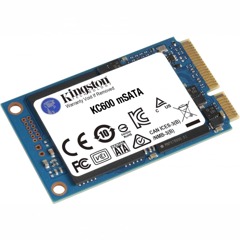 Твердотельный накопитель/ Kingston SSD KC600, 1024GB, mSATA, SATA3, 3D TLC, R/W 550/520MB/s, IOPs 90 000/80 000, DRAM buffer 1024MB, TBW 600, DWPD 0.32 (12 мес)