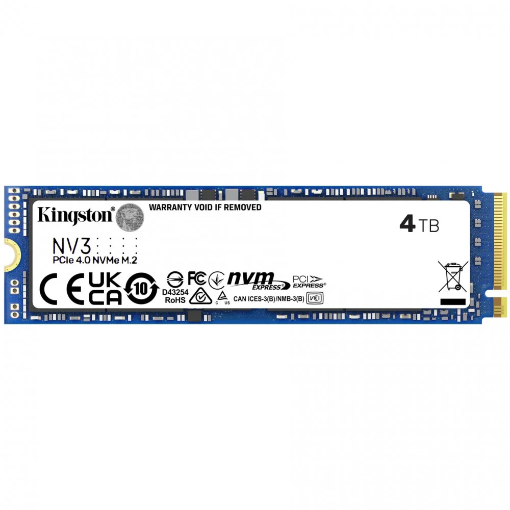 Твердотельный накопитель/ Kingston SSD NV3, 4000GB, M.2(22x80mm), NVMe, PCIe 4.0 x4, R/W 6000/5000MB/s, TBW 1280, DWPD 0.2 (60 мес)