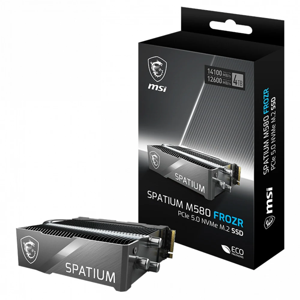 Твердотельный накопитель 4000Gb SSD MSI SPATIUM M580 FROZR, M.2 2280, PCIe Gen5x4, NVMe 2.0, R14100 MB/s W12600MB/s, dram 8GB LPDDR4, 3000TBW, SPATIUM M580 PCIe 5.0 NVMe M.2 4TB FROZR