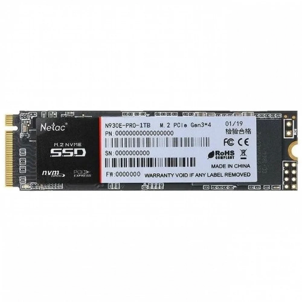 Твердотельный накопитель SSD M.2 Netac 1.0Tb N930E Pro Series <NT01N930E-001T-E4X> Retail (PCI-E 3.1 x4, up to 2080/1700MBs, 3D TLC/QLC, NVMe 1.3, 22х80mm)