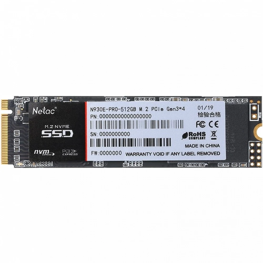 Твердотельный накопитель SSD M.2 Netac 512Gb N930E Pro Series <NT01N930E-512G-E4X> Retail (PCI-E 3.1 x4, up to 2080/1700MBs, 3D TLC/QLC, NVMe 1.3, 22х80mm)