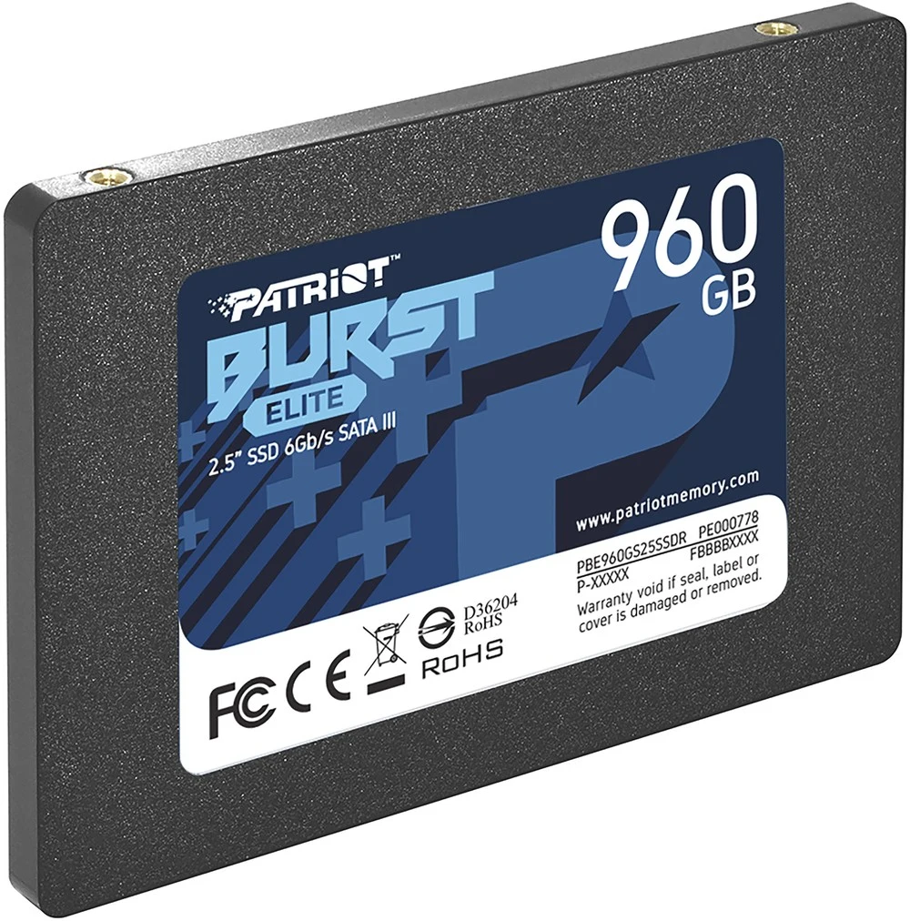 Patriot BURST ELITE 960GB SSD, 2.5” 7mm, SATA 6Gb/s, Read/Write: 450/320 MB/s, Random Read/Write IOPS 40K/40K TBW 800TB EAN: 814914027769