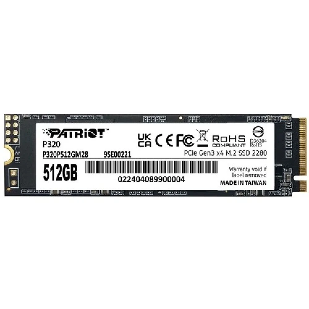 Твердотельный накопитель SSD M.2 Patriot 512Gb P320 <P320P512GM28> (PCIe 3x4, up to 3000/2200MBs, 3D NAND, NVMe 1.3, 240TBW, 22х80mm)