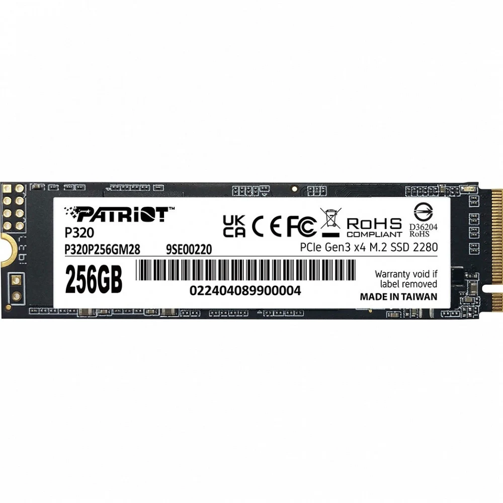 Твердотельный накопитель SSD M.2 Patriot 256Gb P320 <P320P256GM28> (PCIe 3x4, up to 2200/1200MBs, 3D NAND, NVMe 1.3, 120TBW, 22х80mm)