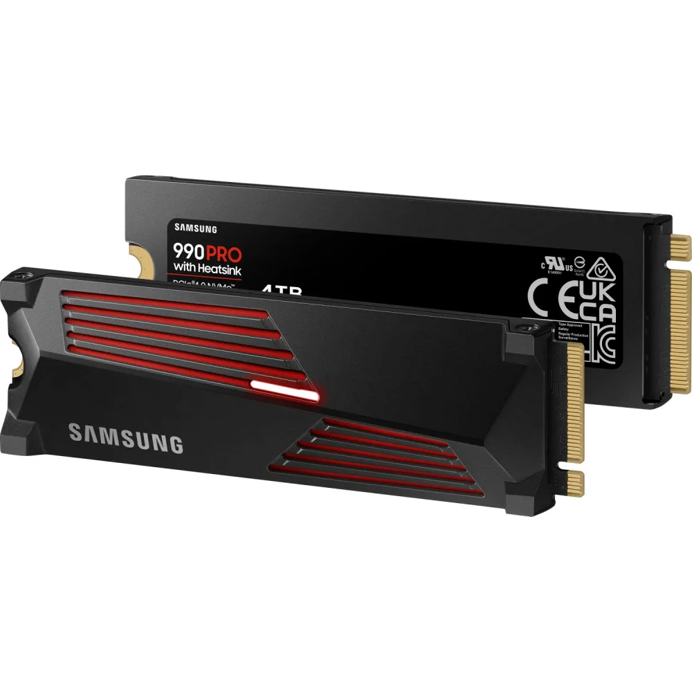 Твердотельный накопитель/ Samsung SSD 990 PRO, 4000GB, M.2(22x80mm), NVMe 2.0, PCIe 4.0 x4, V-NAND TLC, R/W 7450/6900MB/s, IOPs 1 400 000/1 550 000, DRAM buffer 4096MB, TBW 2400, DWPD 0.33, with Hea