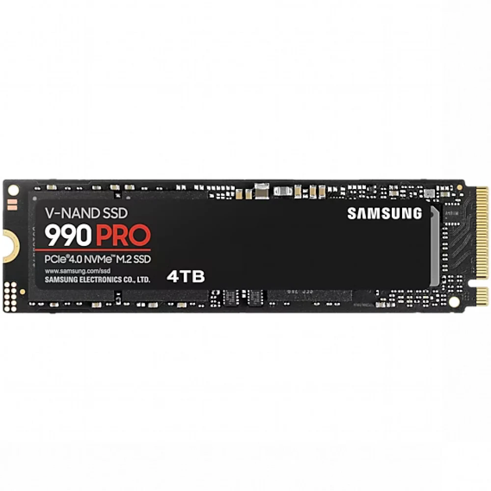 Твердотельный накопитель/ Samsung SSD 990 PRO, 4000GB, M.2(22x80mm), NVMe 2.0, PCIe 4.0 x4, V-NAND TLC, R/W 7450/6900MB/s, IOPs 1 400 000/1 550 000, DRAM buffer 4096MB, TBW 2400, DWPD 0.33 (12 мес.)