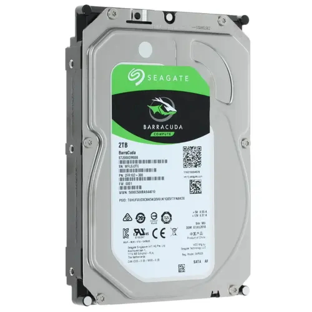 Жесткий диск Seagate Barracuda HDD 3.5" SATA 2Tb, 7200 rpm, 256Mb buffer, 512e/4kn, SMR, ST2000DM008, 1 year, (analog ST2000DM006)