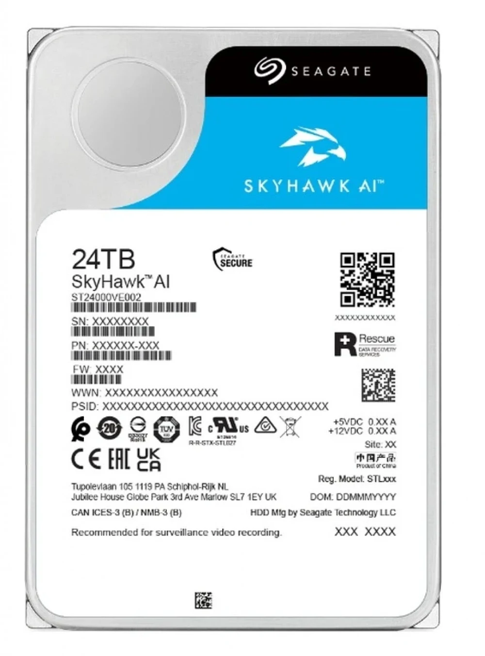 Жесткий диск для видеонаблюдения 24Tb Seagate SkyHawk AI 256Mb 7200rpm SATA3 3.5" ST24000VE002