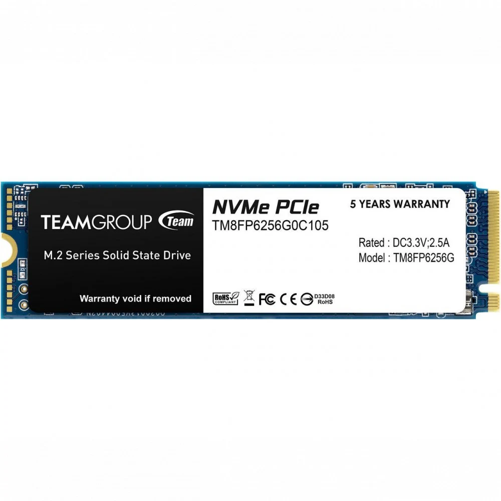 Твердотельный накопитель SSD TEAM GROUP MP33 M.2 2280 TM8FP6256G0C101 256GB Client SSD PCIe Gen3x4 with NVMe, 1600/1000, IOPS 160/200K, MTBF 1.5M, 3D NAND, 150TBW, 0,32DWPD, RTL (048096)