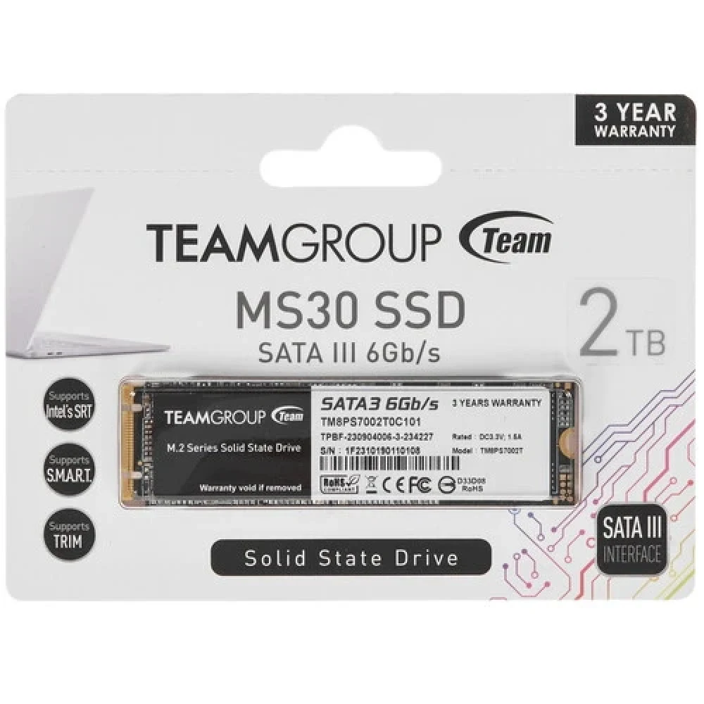 Твердотельный накопитель 2000GB SSD TeamGroup MS30 M.2 SATA 2280 R550/W500MB/s TM8PS7002T0C101