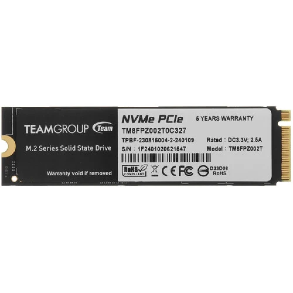 Твердотельный накопитель Team Group T-FORCE CARDEA A440, 2Tb, PCIe 4.0 x4 NVMe, R7000Mb/s, W6900Mb/s,TM8FPZ002T0C327,RTL