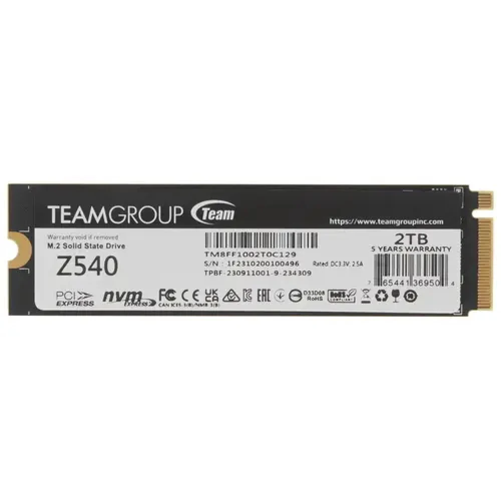 Твердотельный накопитель TEAMGROUP T-Force Z540 2TB, Gen5x4 M.2 2280, 11700 MB/s, read, 11800 MB/s write,TM8FF1002T0C129