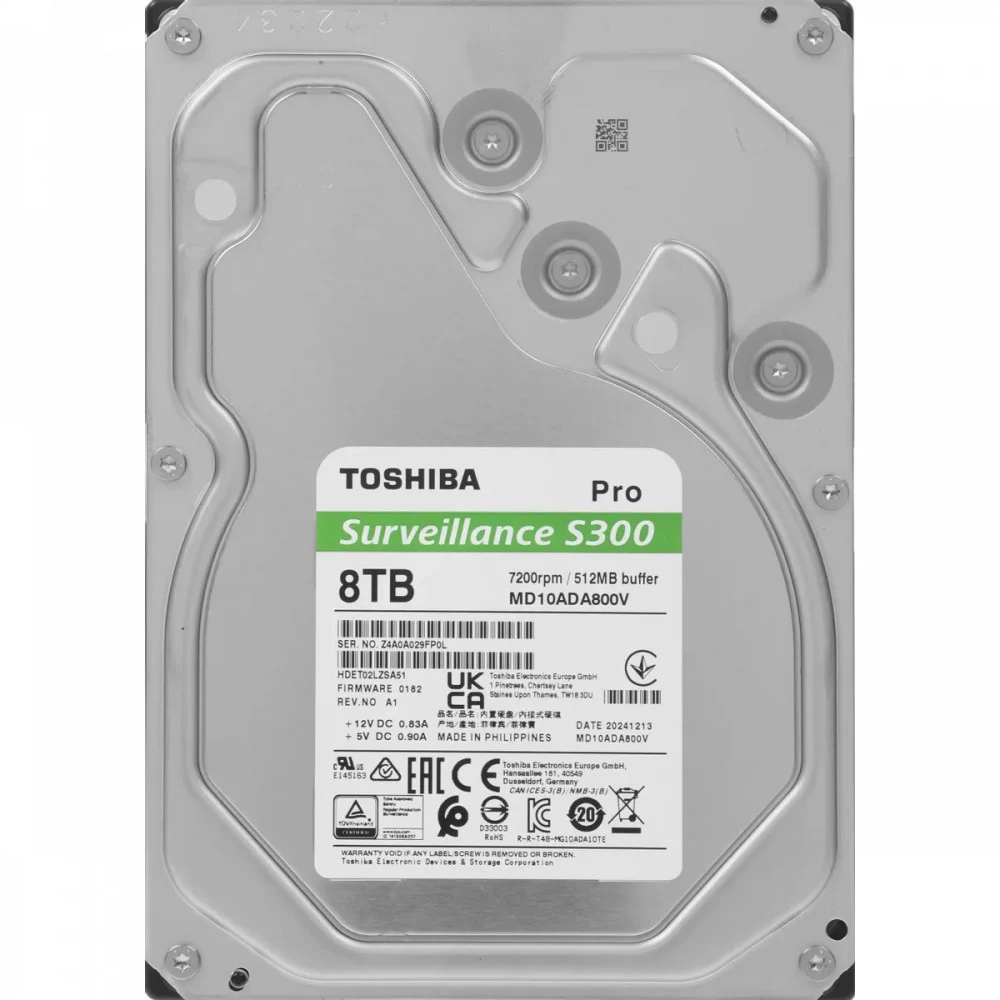 Жесткий диск/ HDD Toshiba SATA3 8Tb Surveillance S300 7200 512Mb 1 year warranty (replacement WD85PURZ, ST8000VX009)