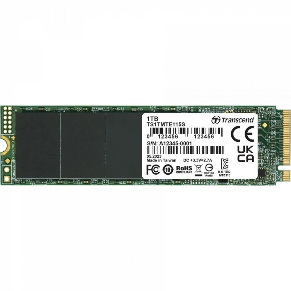 Transcend SSD MTE115S, 1000GB, M.2(22x80mm), NVMe, PCIe 3.0 x4, 3D TLC, R/W 1700/1400MB/s, IOPs 250 000/170 000, TBW 400, DWPD 0.2, (5 лет) Твердотельный накопитель PCIe 115S Поднимите производитель