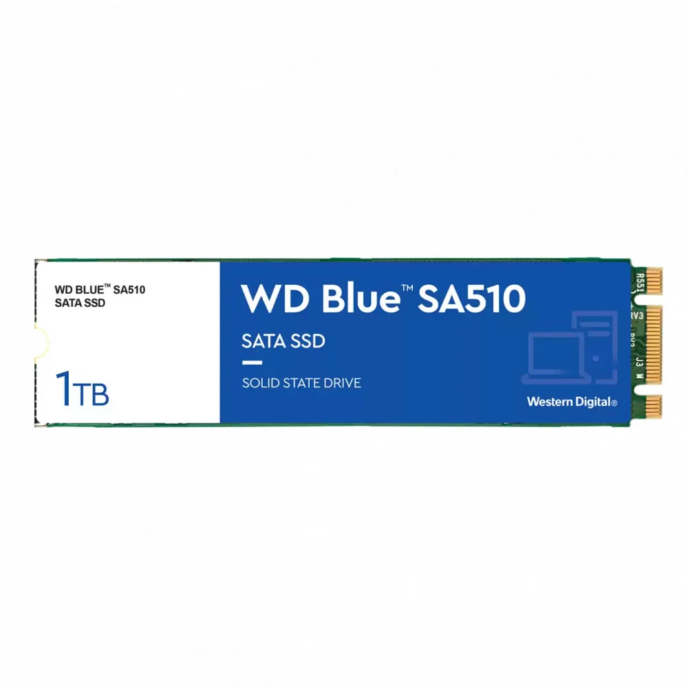 Твердотельные накопители/ WD SSD Blue SA510, 1.0TB, M.2(22x80mm), SATA3, R/W 560/530MB/s, IOPs 95 000/84 000, TBW 400, DWPD 0.2 (12 мес.)